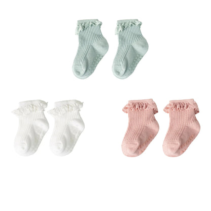 Cotton Lace Socks for Toddler Girls Non-slip Half Knee