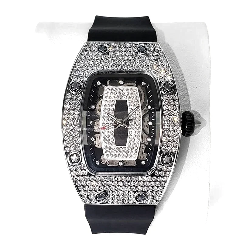 Green Tonneau Quartz Watch for Women with Iced Diamonds