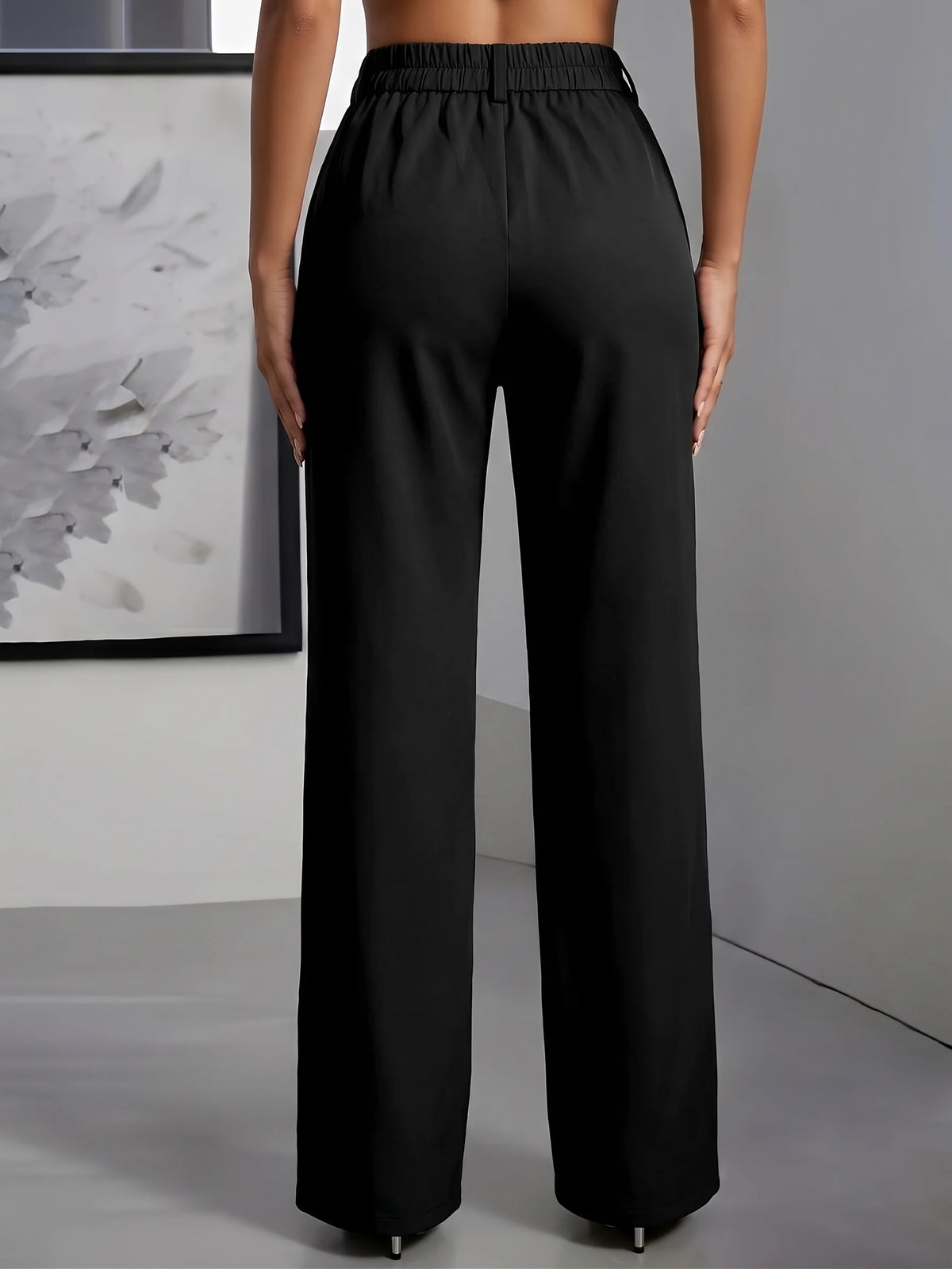 Women High Waisted Wide Leg Black Trousers