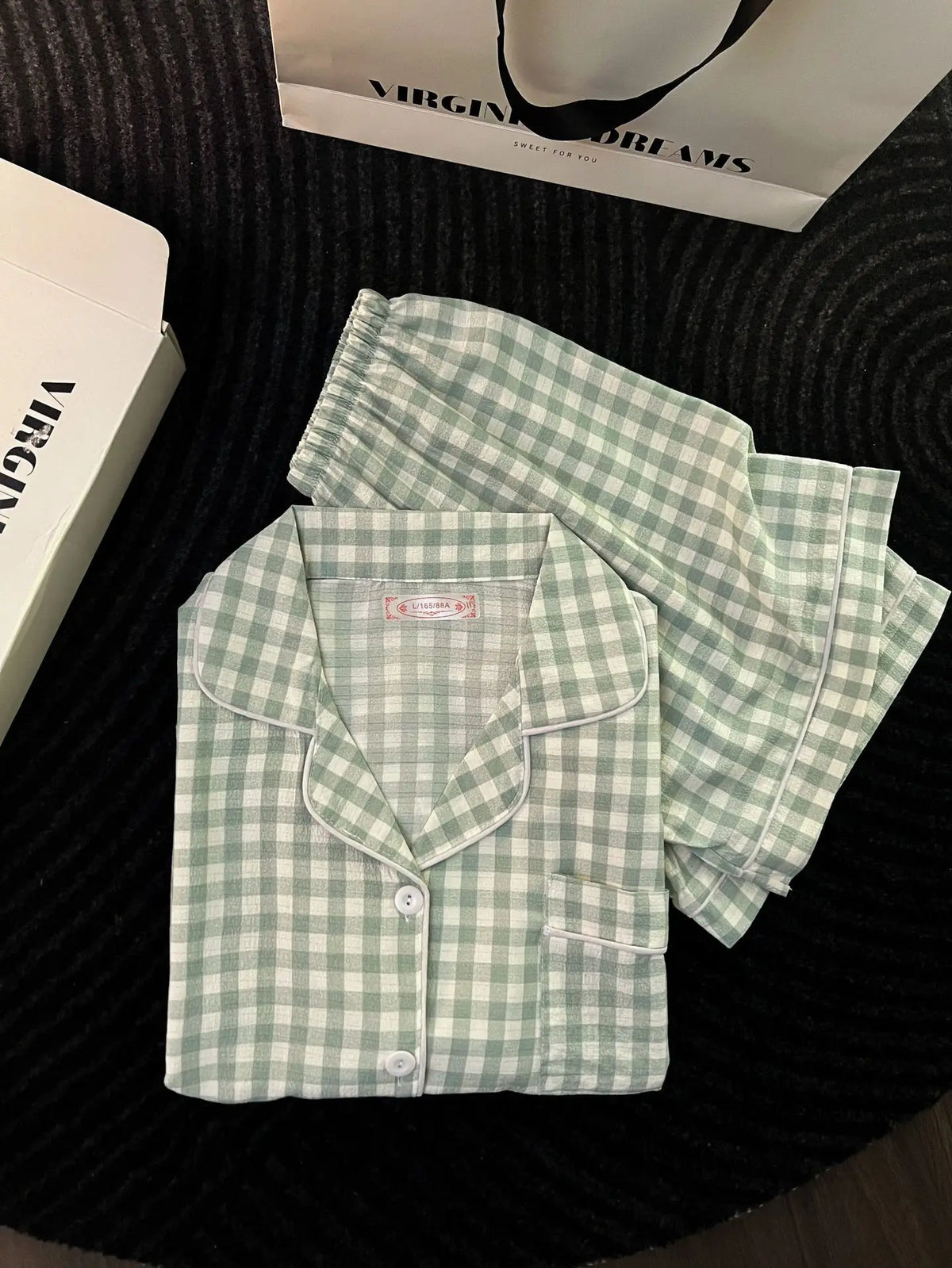 Japanese Minimalist Women's Pink Plaid Pajamas