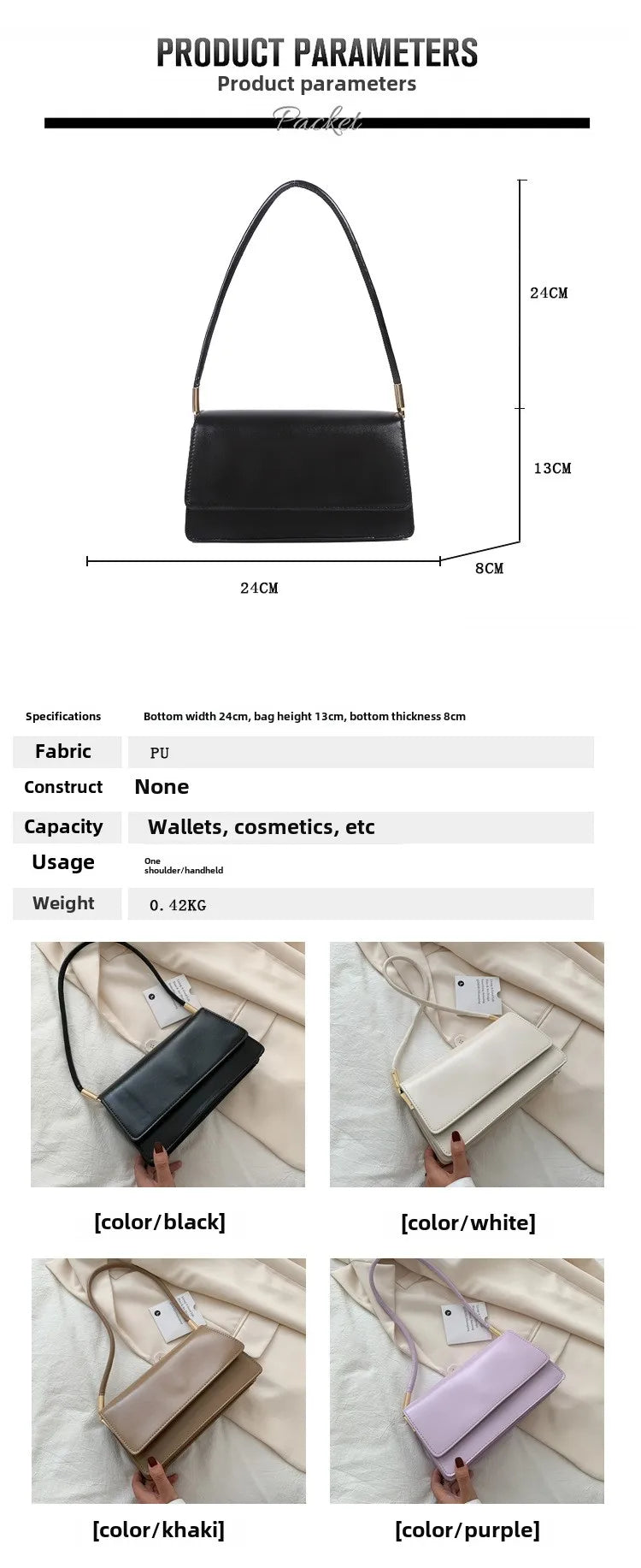 Luxury Women's Crossbody Shoulder Bag in Solid Color