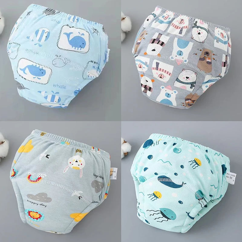 4PCS Reusable Cotton Baby Diapers for Potty Training