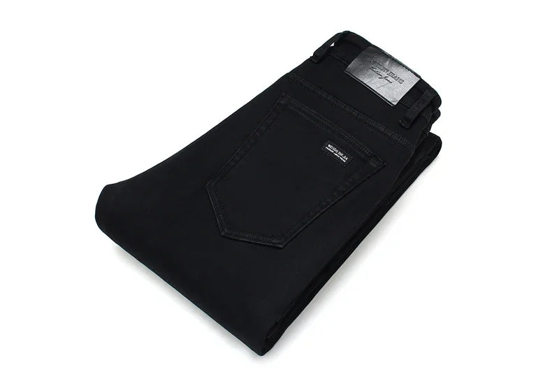 Men's Soft Stretch Black Denim Biker Jeans