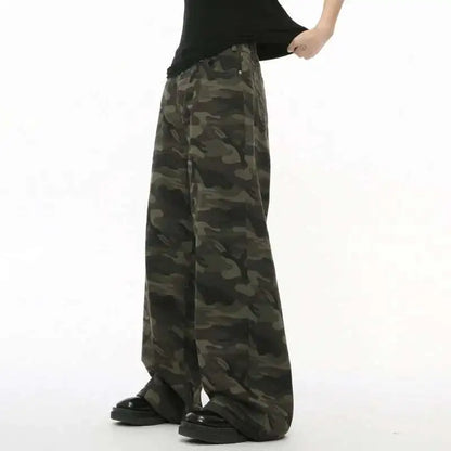 IEFB Vintage Camouflage Men's Loose Denim Jeans Old Blue