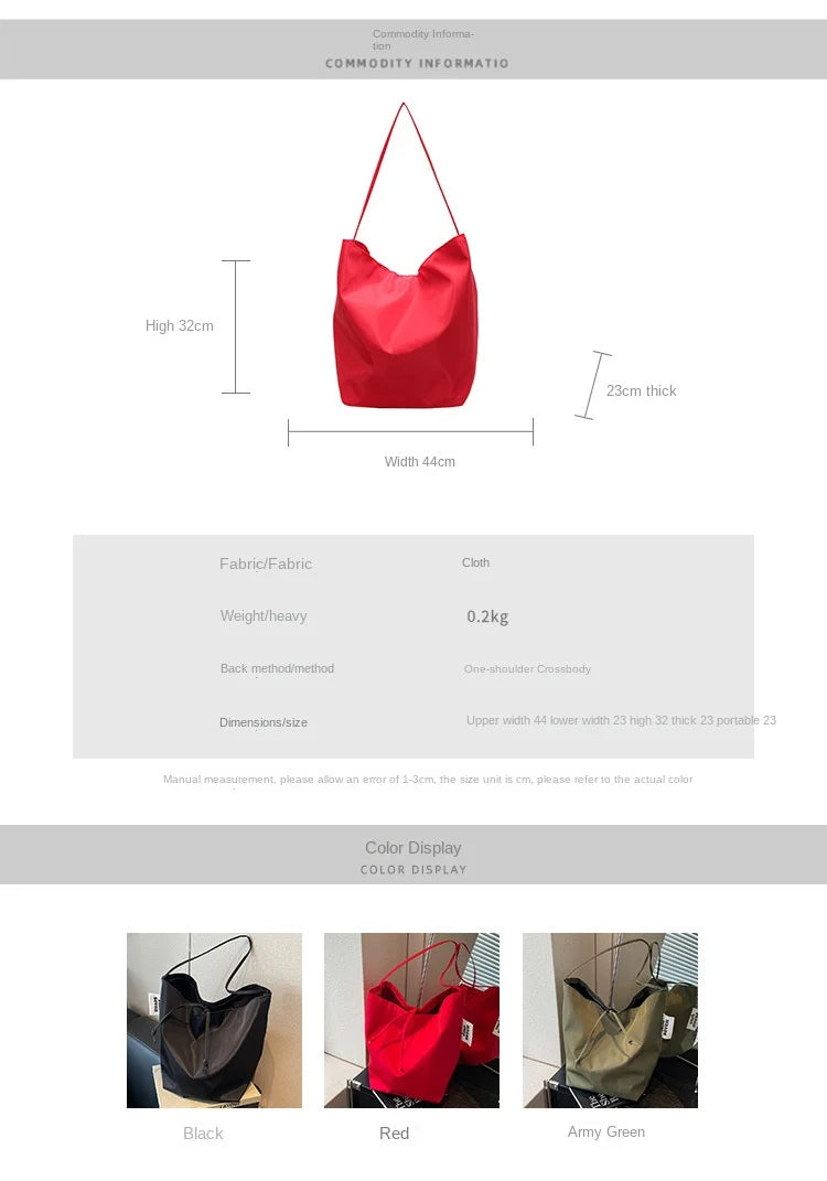 Large Capacity Nylon Tote Shoulder Bag for Women