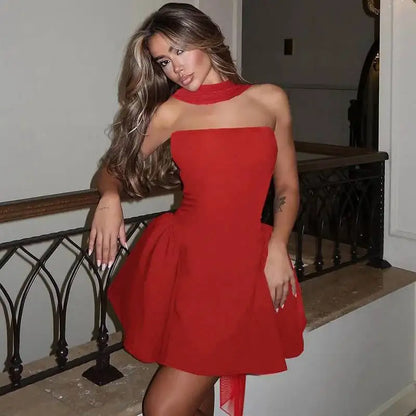 Avrilyaan Off Shoulder Backless A-line Mini Dress
