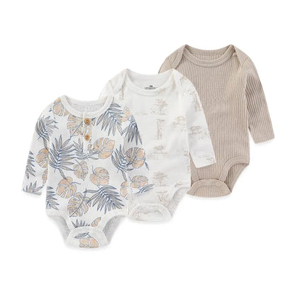 Kiddiezoom 3 Pcs Cotton Long Sleeve Baby Bodysuit