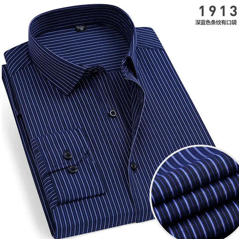 Men's Striped Long-Sleeved Shirt Comfortable Cotton Blend