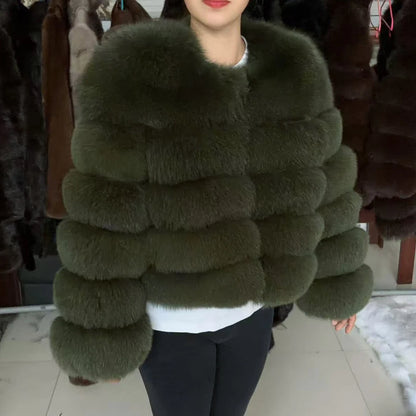 QUEENTINA Brown Fox Fur Coat for Women