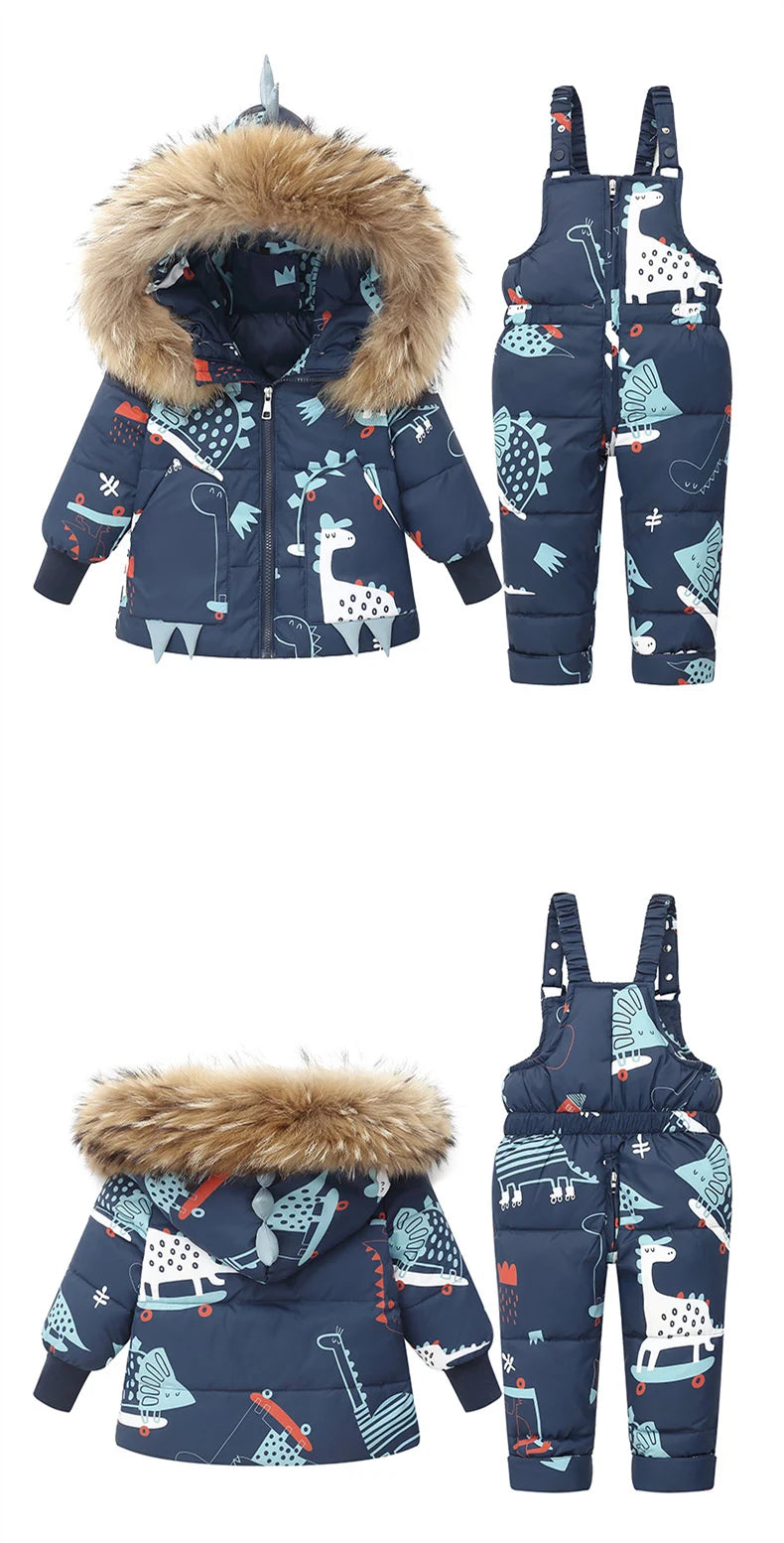 Children's Hooded Parka Down Jacket with Dinosaur Design