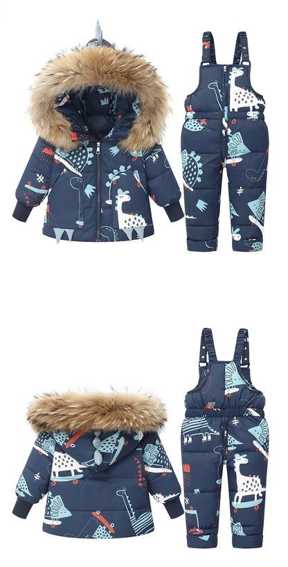 Children's Hooded Parka Down Jacket with Dinosaur Design