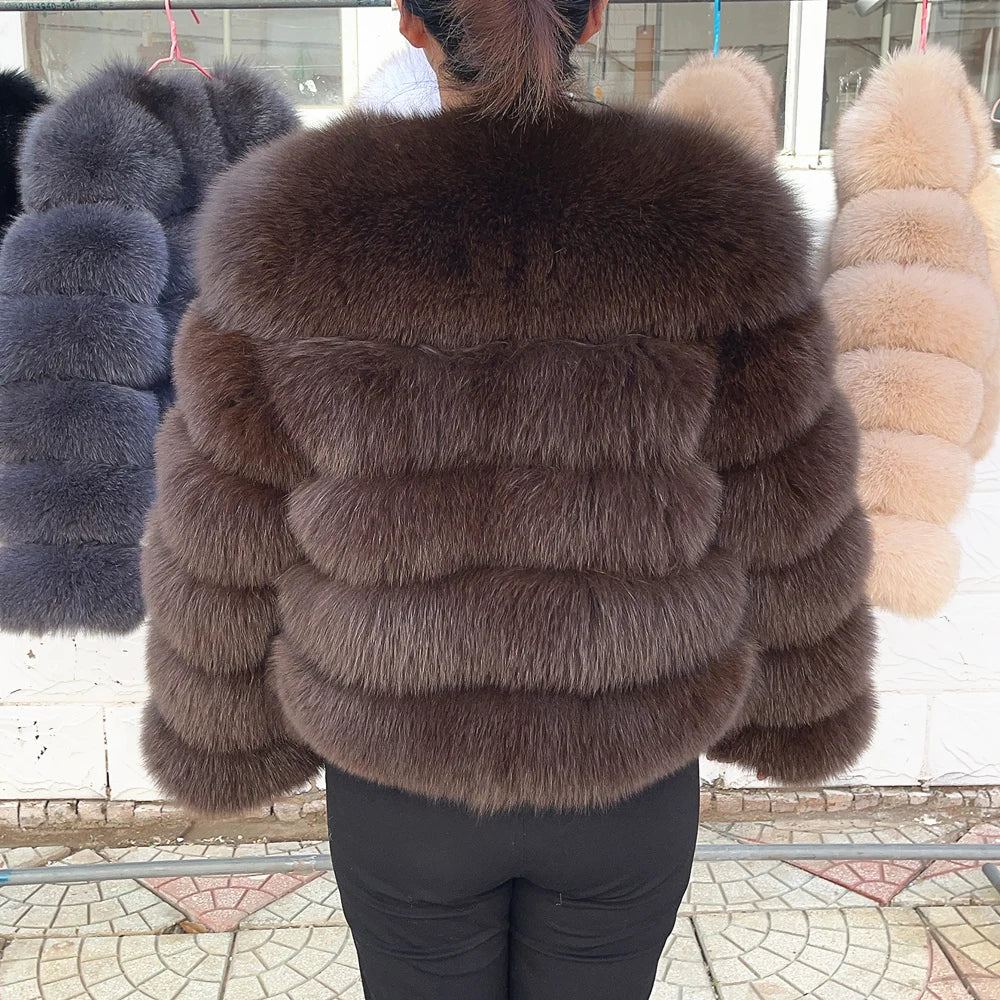 QUEENTINA Brown Fox Fur Coat for Women