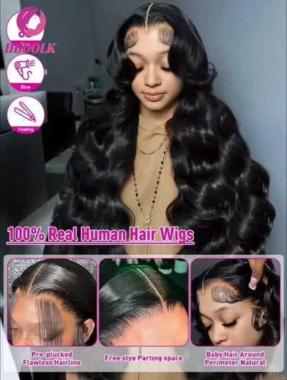 13x6 HD Lace Frontal Wig Human Hair Body Wave Natural Black