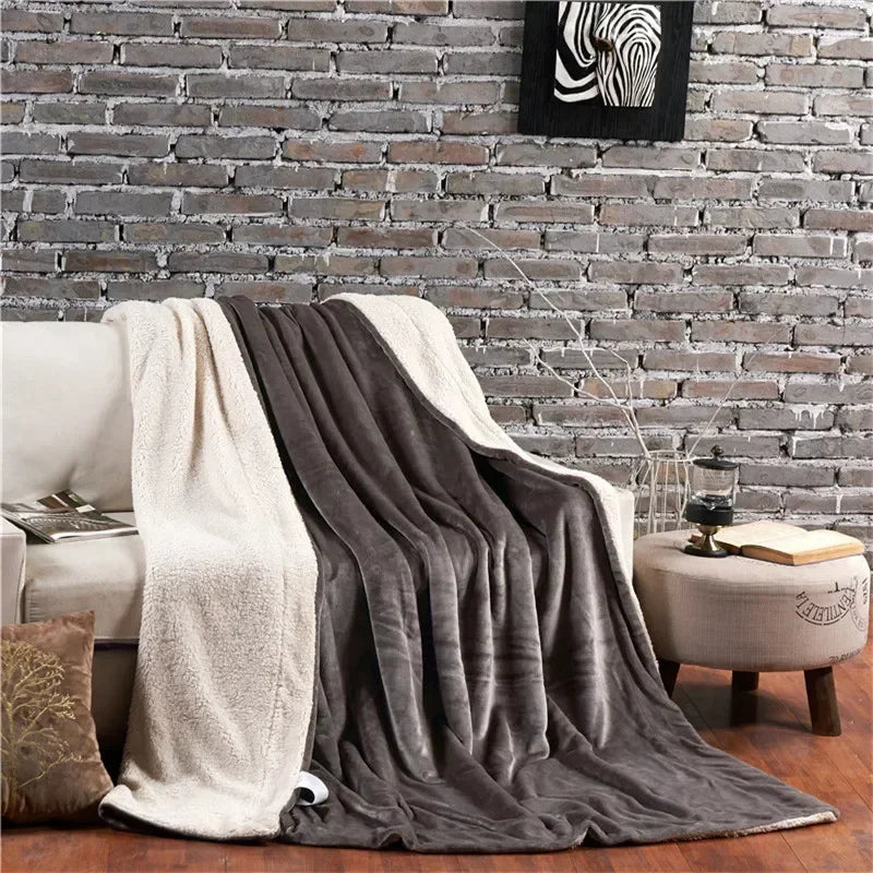 Wool Throw Blanket Double Sided Queen Size Winter Use