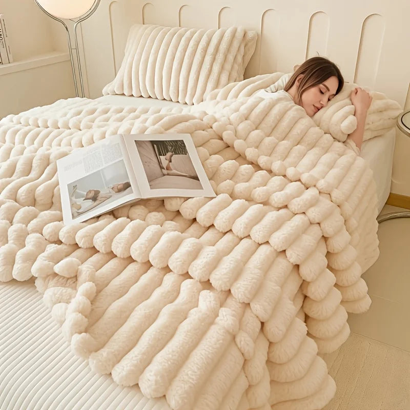 Thickened Wide Striped Flannel Multifunctional Blanket