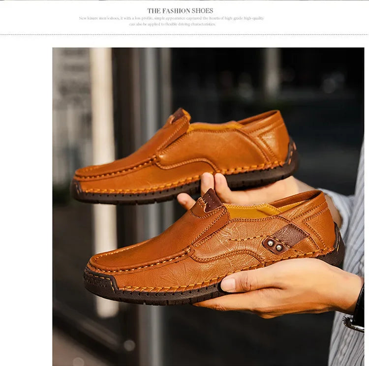 Men's Genuine Leather Slip-On Loafers Casual Shoes