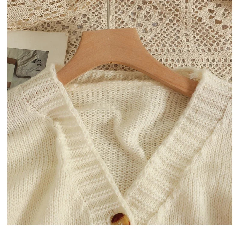 Applique Flower V-Neck Knit Cardigan for Women