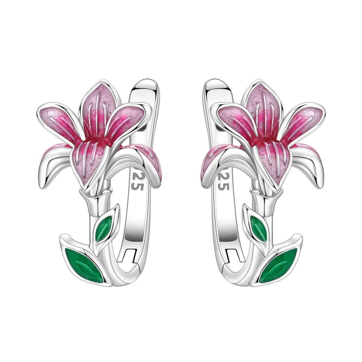 S925 Sterling Silver Iris Flower Hoop Earrings for Women