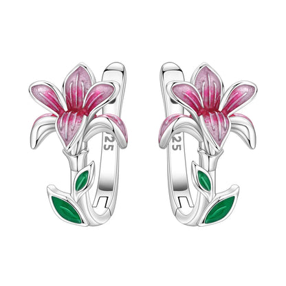 S925 Sterling Silver Iris Flower Hoop Earrings for Women