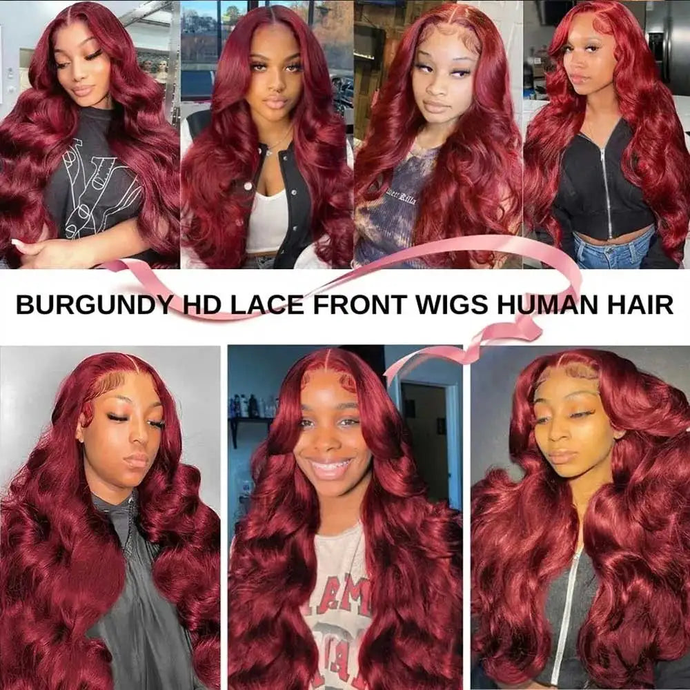 30 Inch Burgundy Body Wave Human Hair Wig