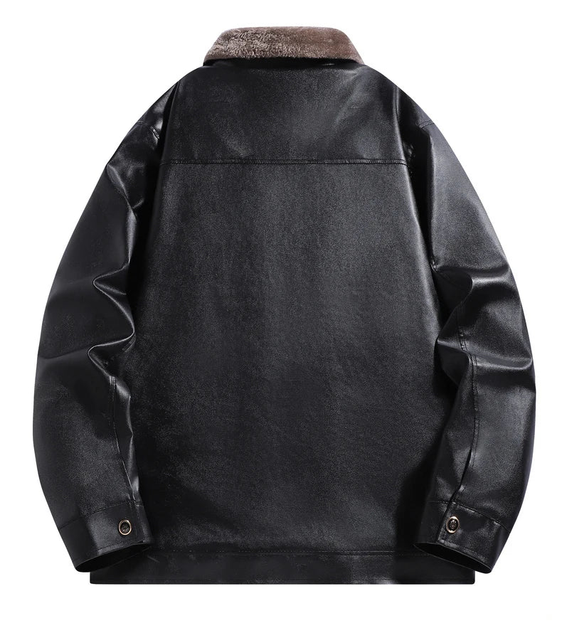 Men's Faux Leather Biker Jacket with Fleece Lining