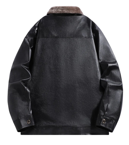 Men's Faux Leather Biker Jacket with Fleece Lining