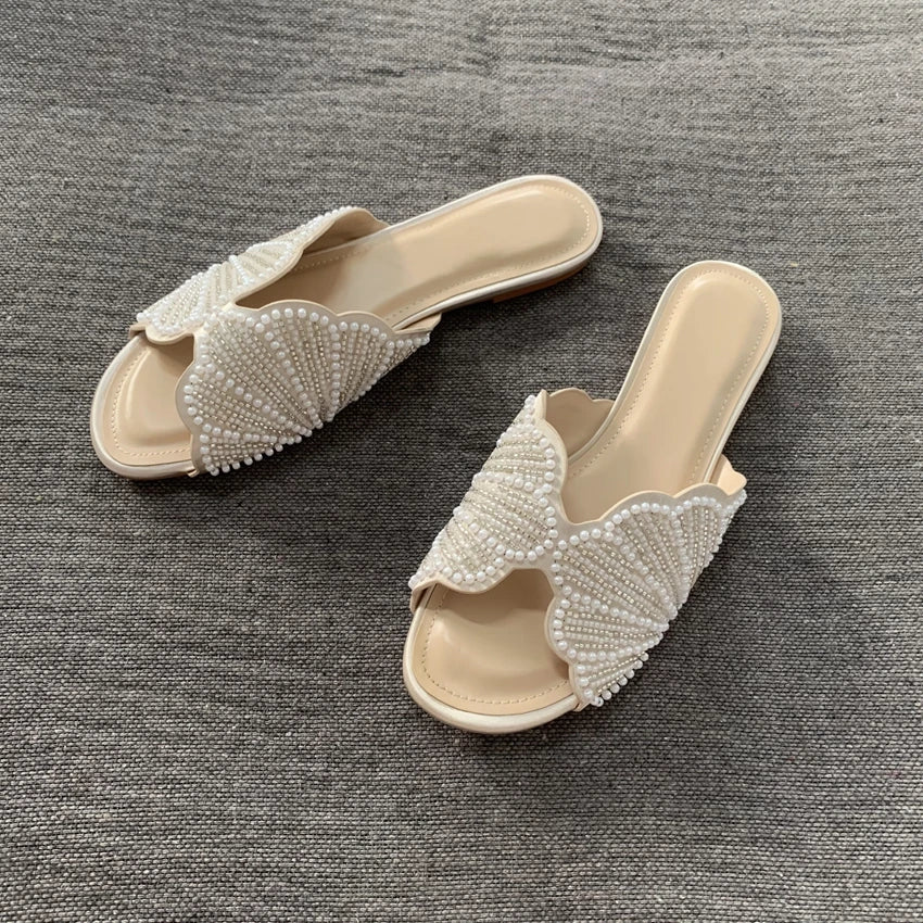 Luxury Faux Pearl Summer Flat Sandals for Women