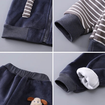 Baby Boys Cartoon Dog Fleece Vest Coat Pants Set