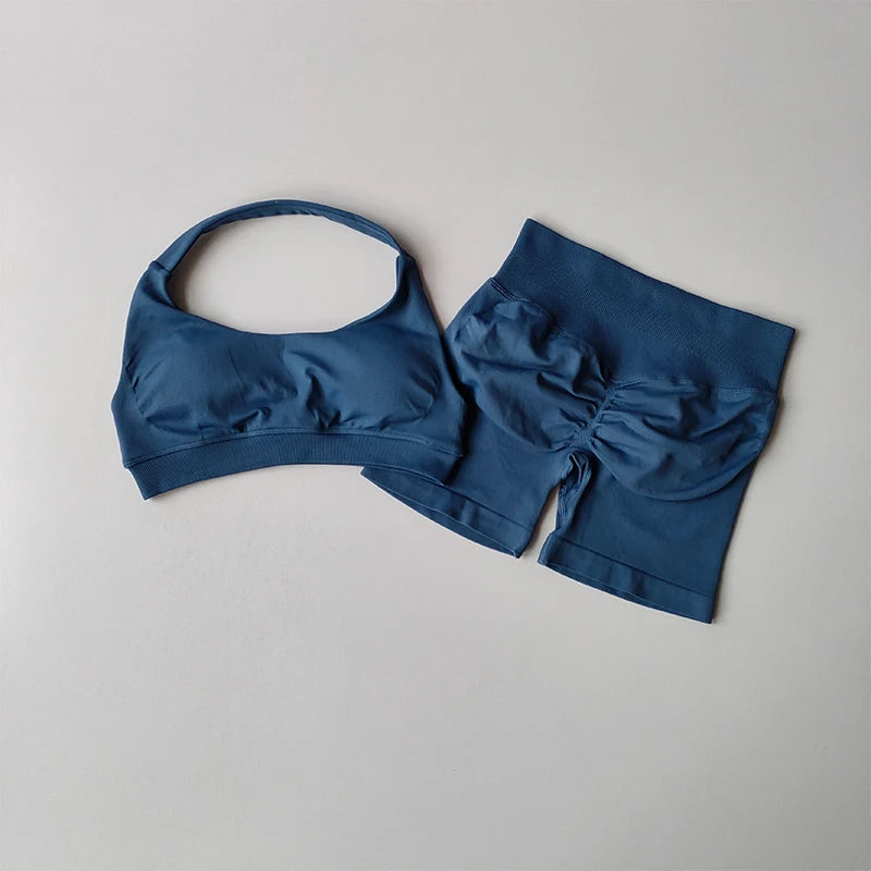 Peach High Waist Seamless Sports Bra and Shorts Set