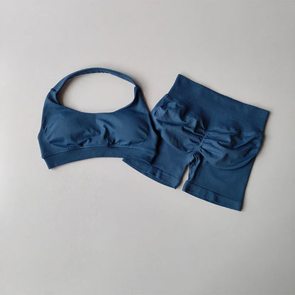 Peach High Waist Seamless Sports Bra and Shorts Set