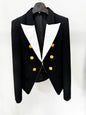 Slim Fitting Color Block Blazer with Rose Metal Buttons