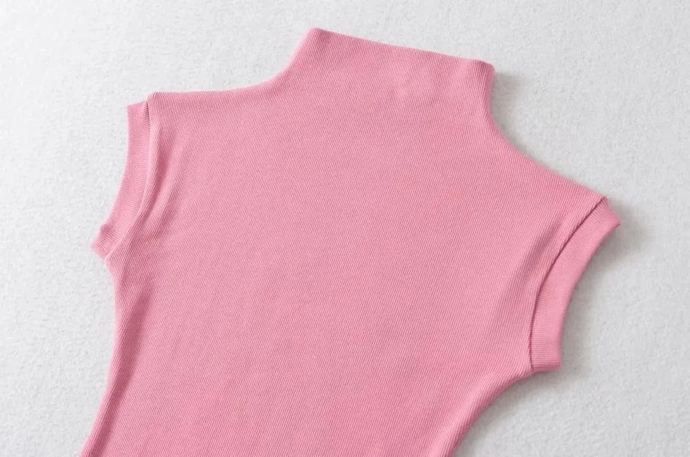 Women Summer Turtleneck Sleeveless Slim Fit Top