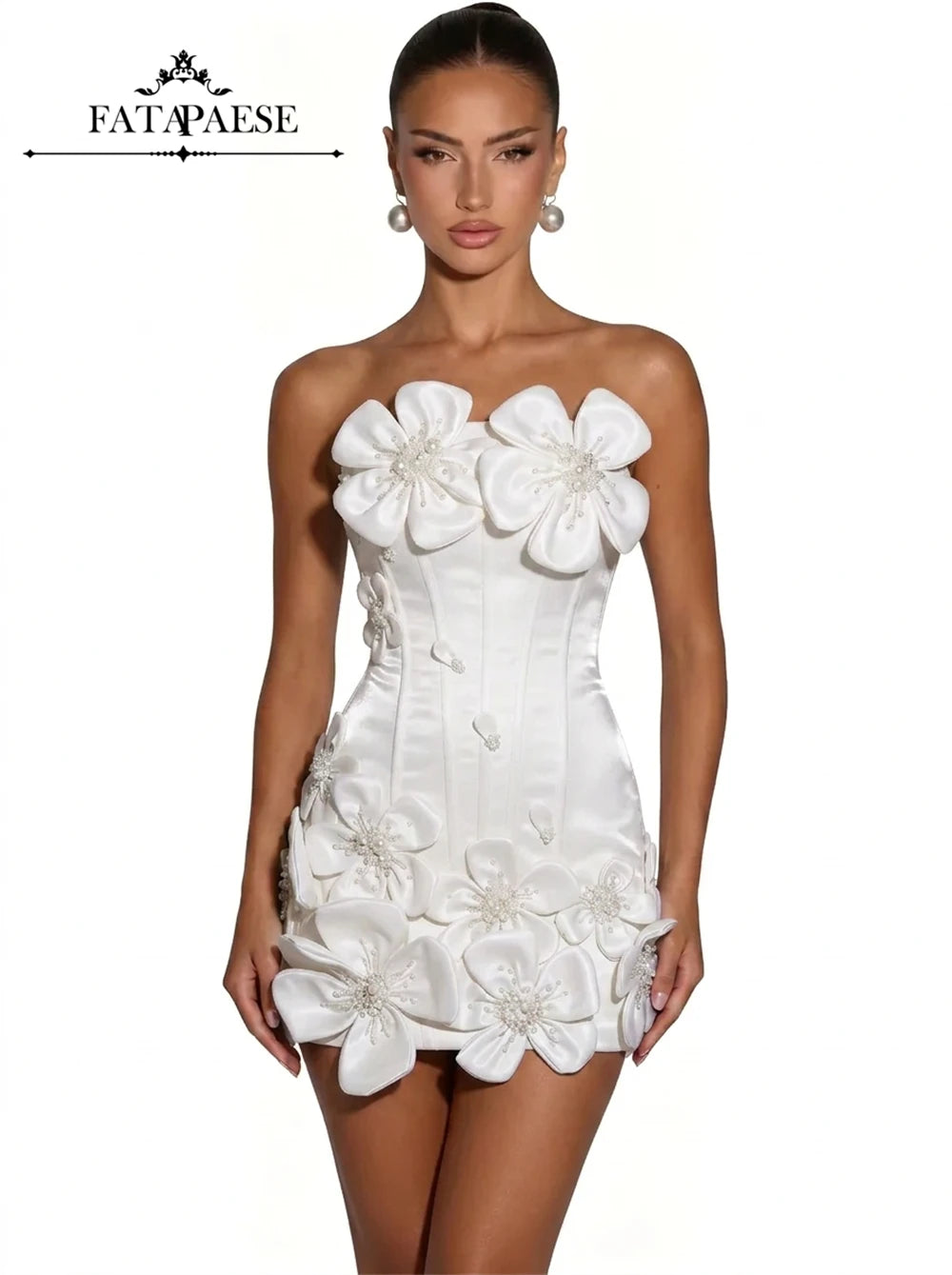 3D Floral Corset Mini Evening Dress with Rhinestones