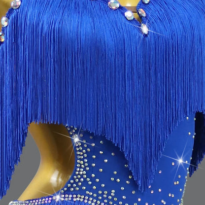 Latin Performance Dance Dress Women Blue Fringe Skirt
