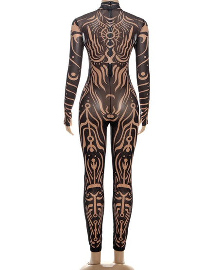 Striped Print Turtleneck Jumpsuit for Women