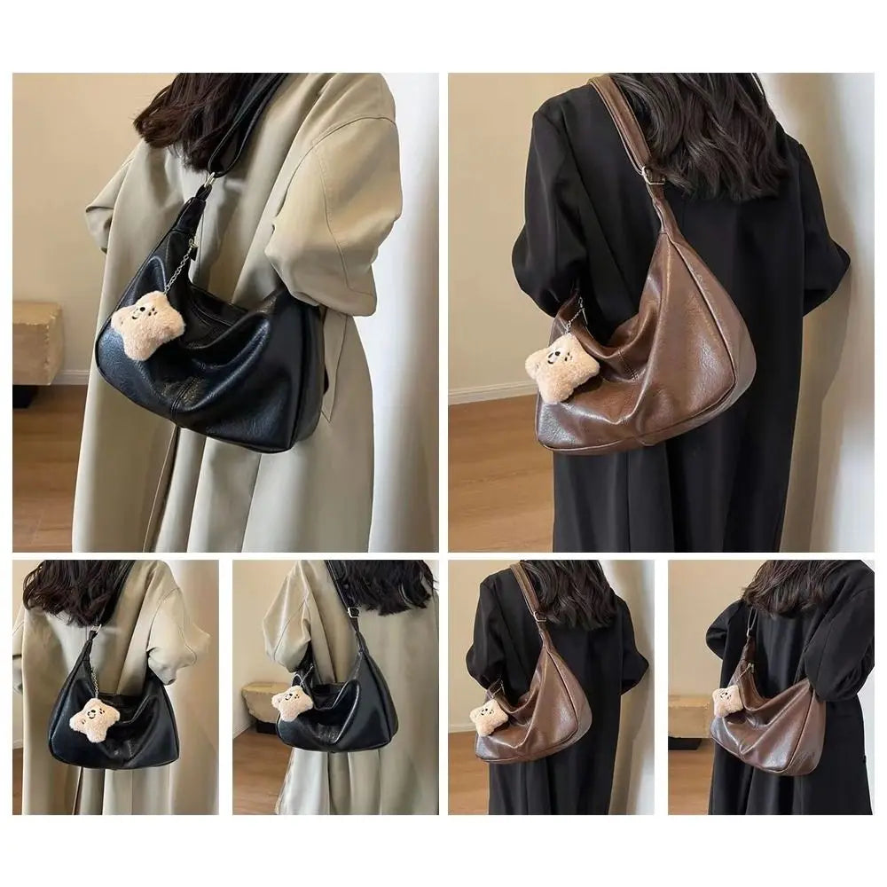 Trendy PU Leather Slouchy Shoulder Bag for Women
