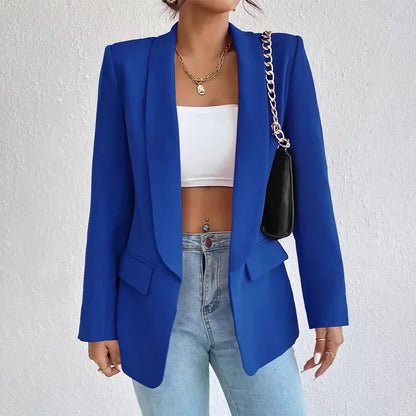 Solid Polyester Cotton Long Sleeve Women's Blazer