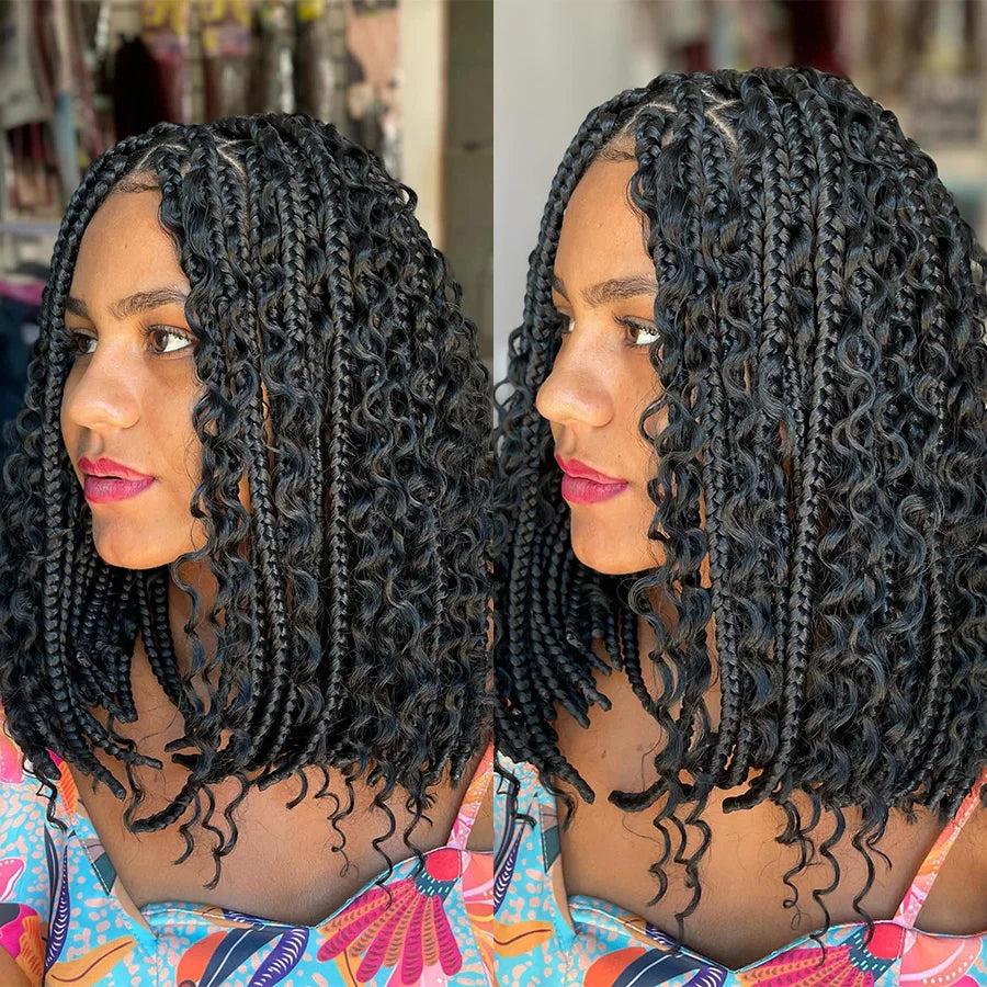 Short Bohemian Curly Braided Lace Front Wig 12 Inch