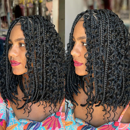 Short Bohemian Curly Braided Lace Front Wig 12 Inch