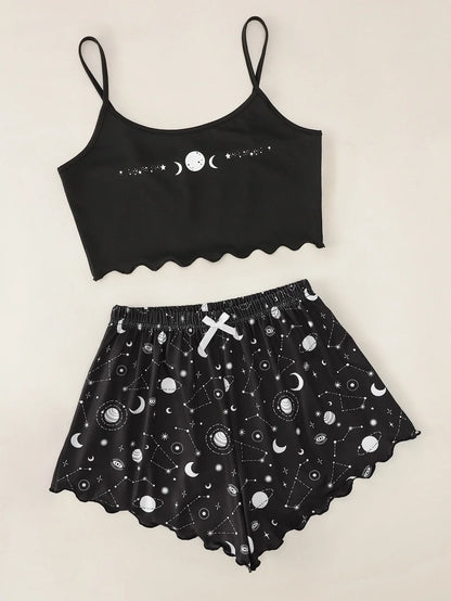 Women's Summer Pajamas Set Sleeveless Crop Top and Shorts
