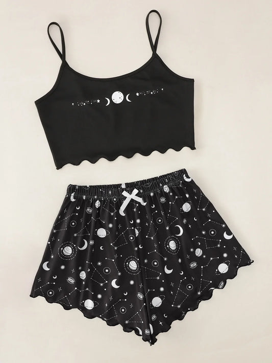 Women's Summer Pajamas Set Sleeveless Crop Top and Shorts