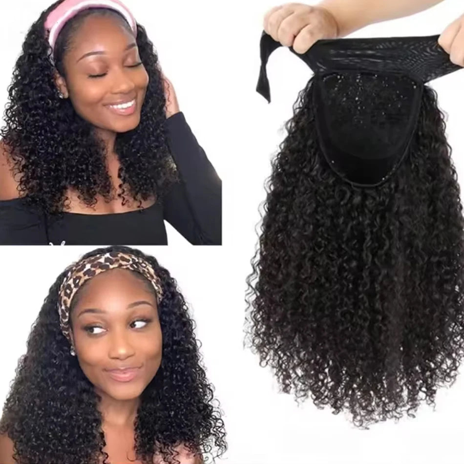 Brazilian Kinky Curly Headband Wig Glueless Short Bob