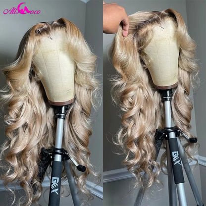 Body Wave Lace Frontal Wig Ash Blonde Human Hair 180 Density