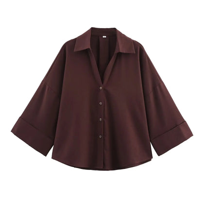 Wide Sleeved Asymmetric Hem Shirt for Women
