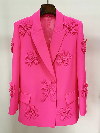 Women's Double Breasted Long Blazer with Appliques