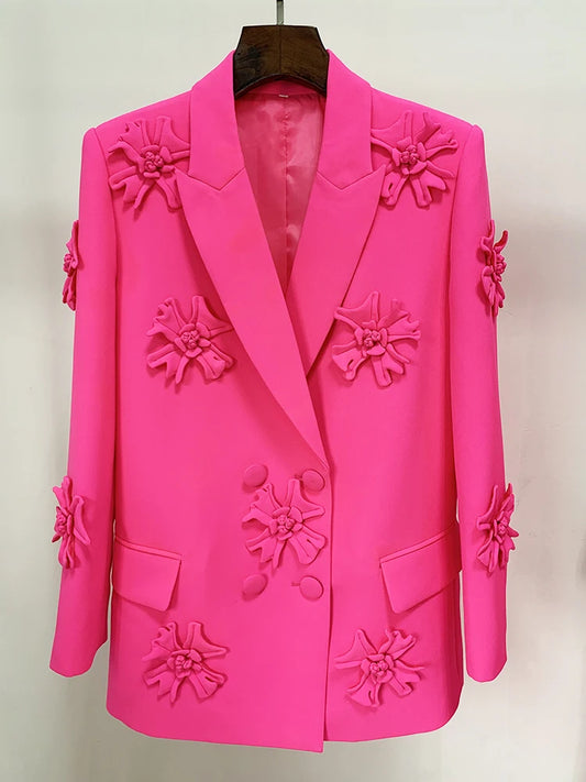 Women's Double Breasted Long Blazer with Appliques