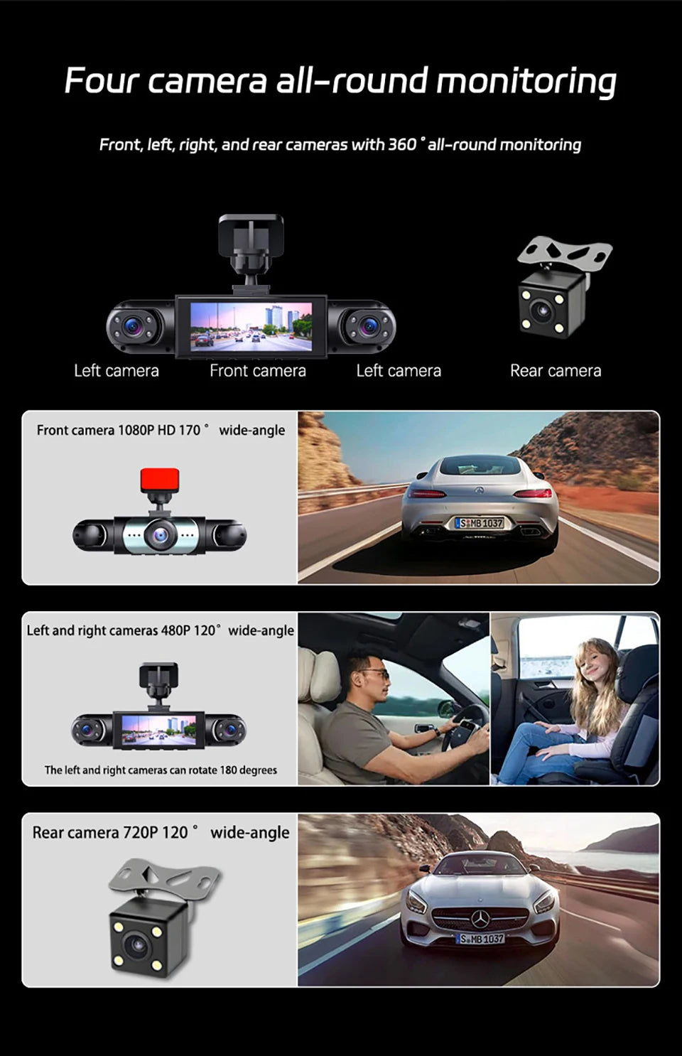 1080P Four-Channel Car DVR with Night Vision