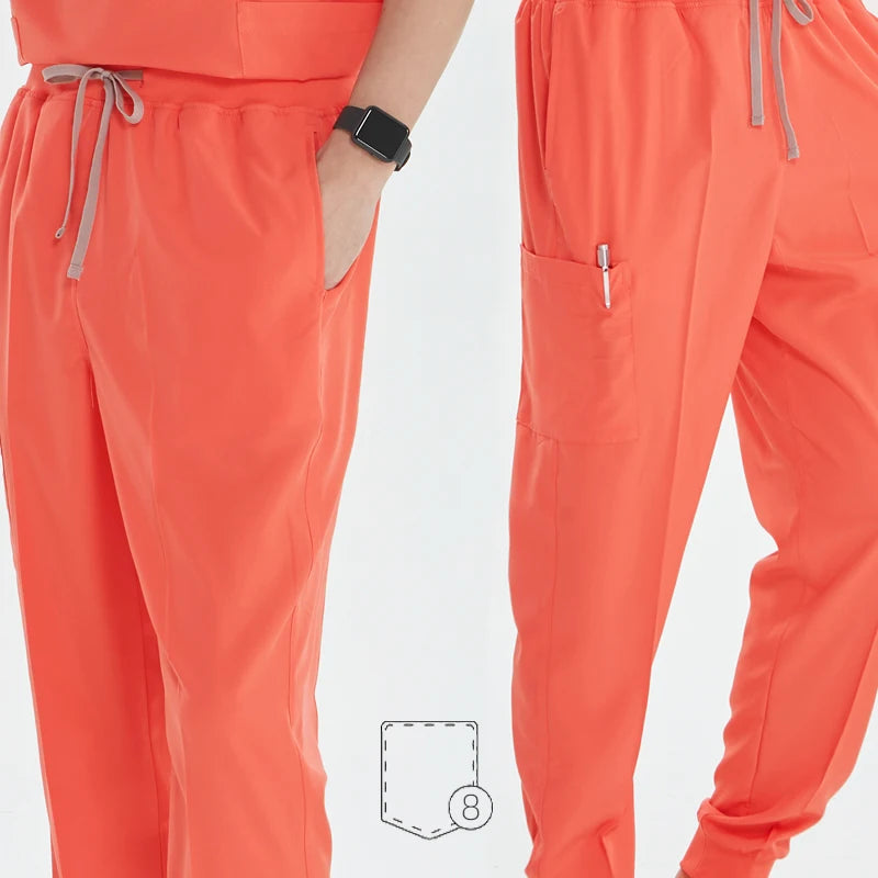Stretchy V-Neck Nurse Scrub Set Jogger Pants
