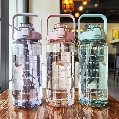 2 Liters Portable Plastic Travel Water Bottle with Straw