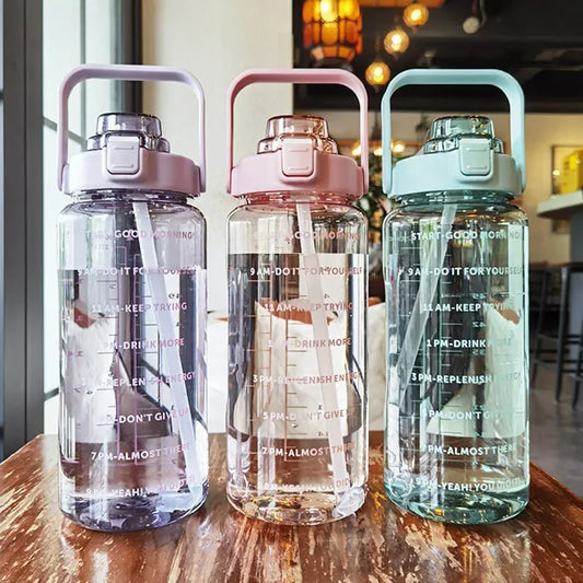2 Liters Portable Plastic Travel Water Bottle with Straw